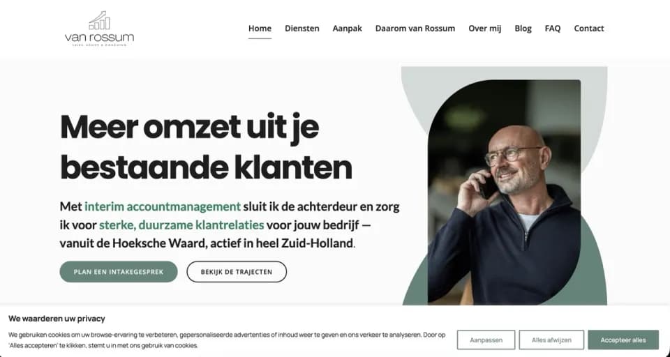 Screenshot van de Van Rossum Sales website