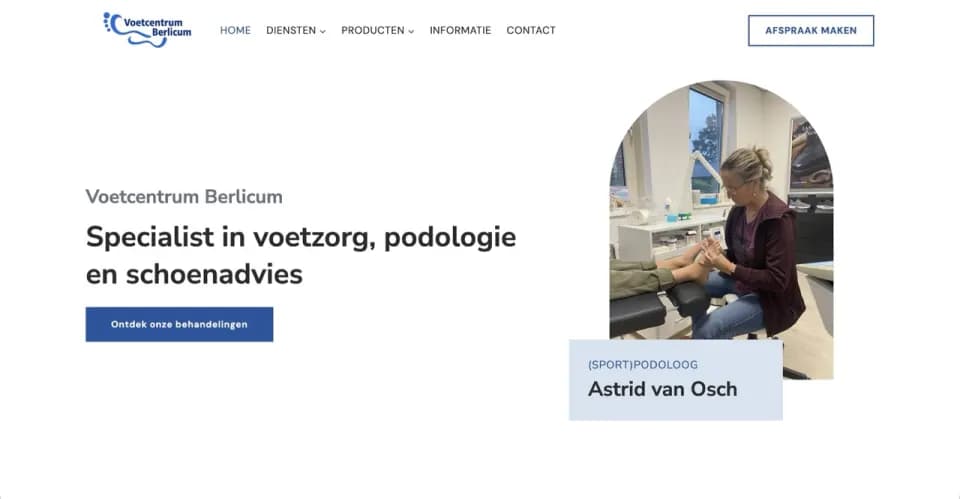Screenshot van de Voetcentrum Berlicum website